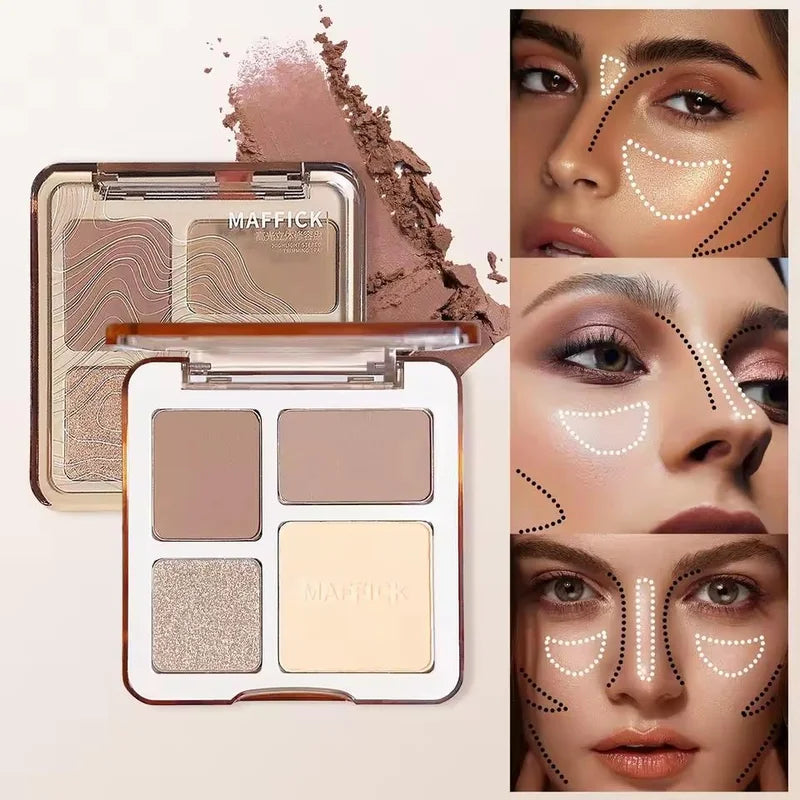 Multifunctional Face Powder Palette with Matte Bronzer, Highlighter & Blush for Contouring and Makeup - All Colors