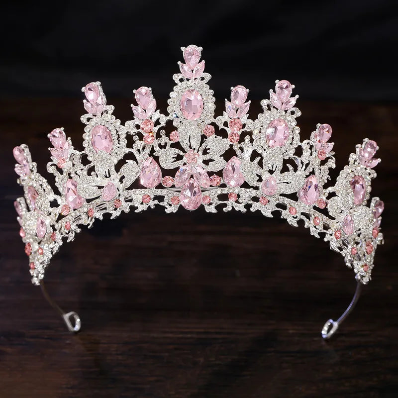 Luxury Water Drop Crystal Bridal Tiara with Flower Design - Wedding Hair Accessories