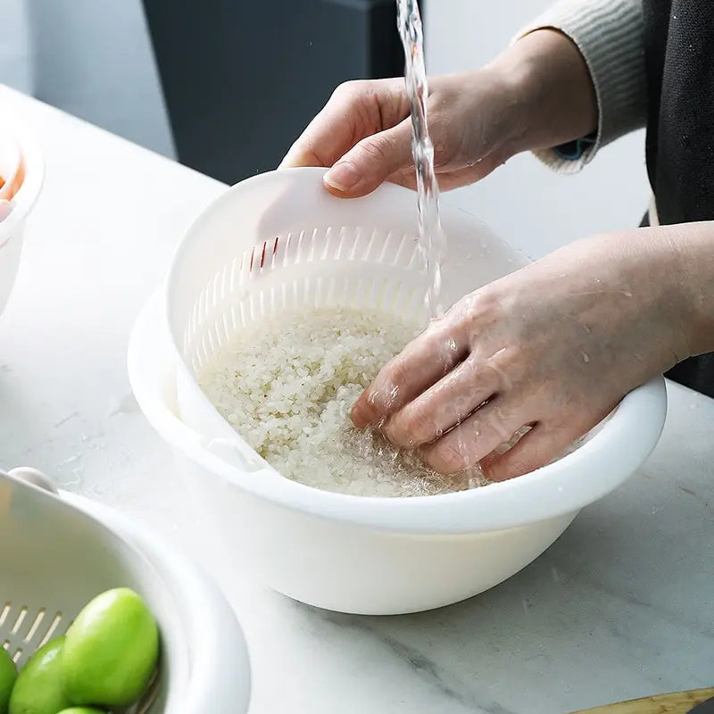 Removable Double Layer Fruit and Vegetable Draining Basket - Rotating Kitchen Basin