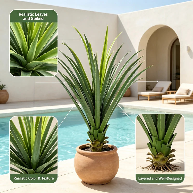 Artificial Spiked Agave Plant in Potted Decor - Indoor & Outdoor Faux Succulent