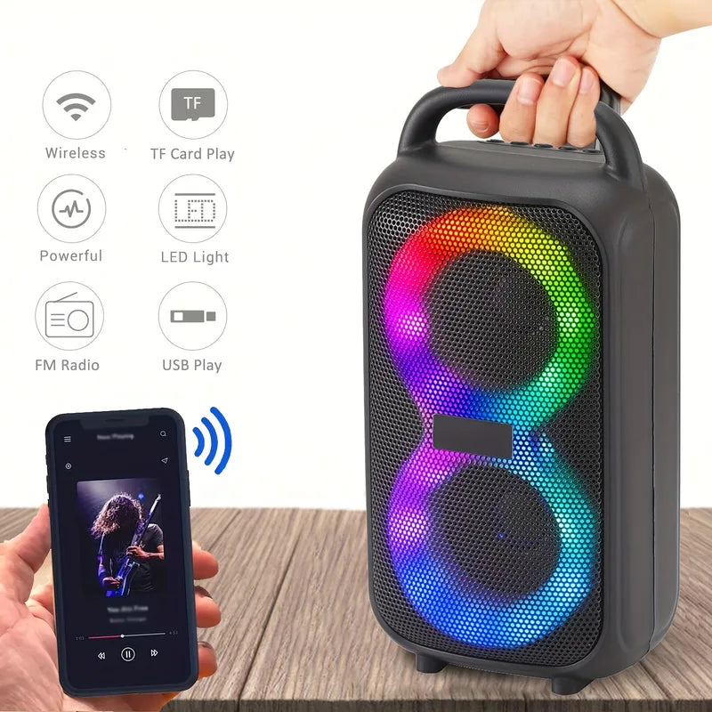 Portable Bluetooth Speaker with Microphone, LED Lights, Karaoke, Party Subwoofer