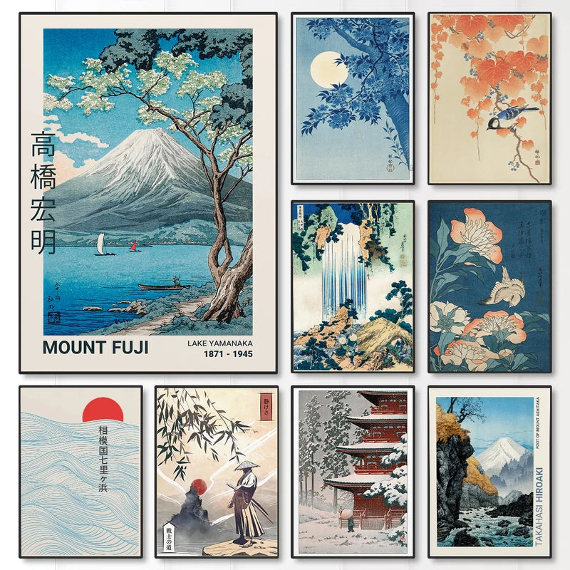 Japanese Mount Fuji Cherry Blossom Wall Art Canvas Print for Modern Home Decor