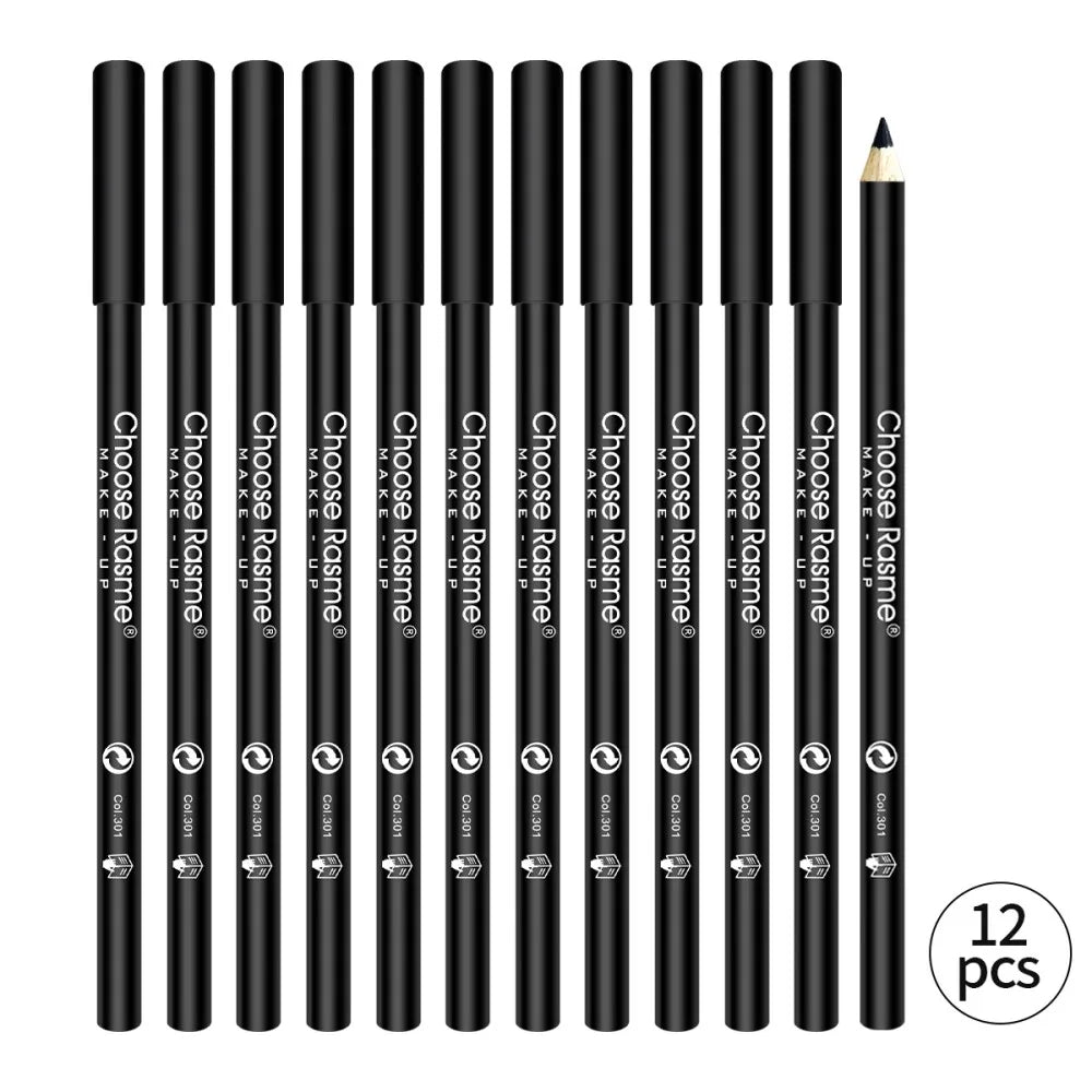 12pcs Waterproof Black Eyeliner Pencils - Smudge-Proof Long-Lasting Eye Makeup Set