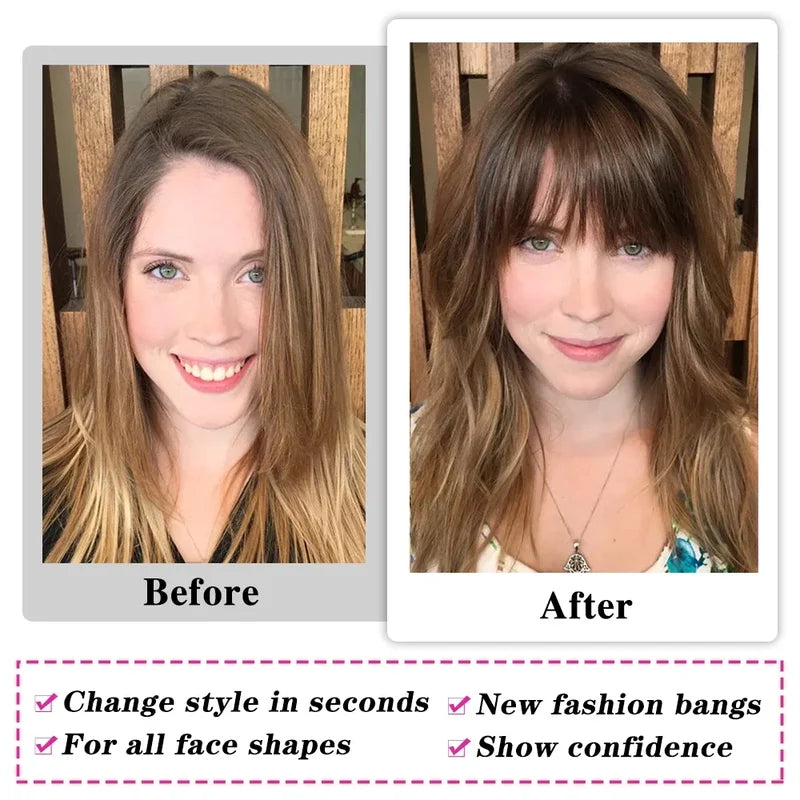 Human Hair Bangs Clips - 4.5 Inch Air Fringe Hairpiece for Women