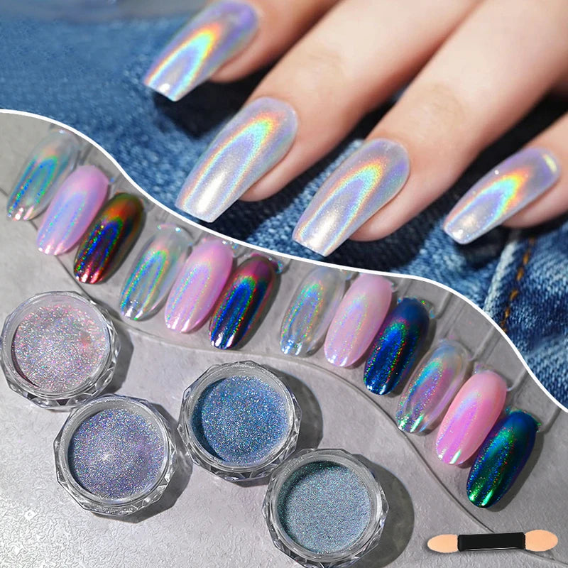 Mirror Nail Glitter Set - Ultra Fine Sparkly Holographic Metallic Powder