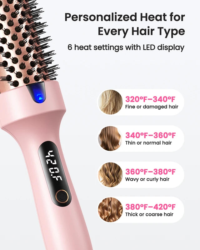 Dual Voltage Ionic Thermal Hair Brush for Curling and Straightening with LED Display
