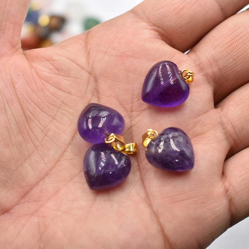 Natural Stone Heart Charms for Jewelry Making 15mm Lot of 30