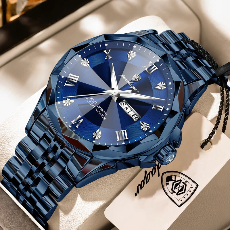 Luxury Men’s Waterproof Luminous Quartz Wristwatch with Date and Week Display