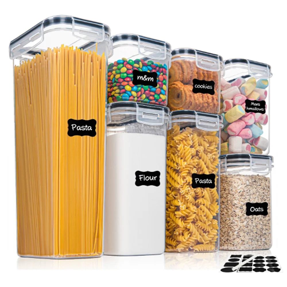 7pcs Food Storage Containers Set BPA Free Airtight Kitchen Organizer with Stickers and Pen