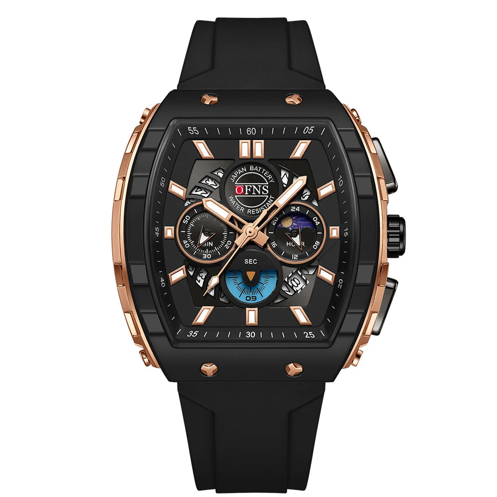 Men's Quartz Waterproof Chronograph Watch with Silicone Strap - Luminous Outdoor Sports Watch