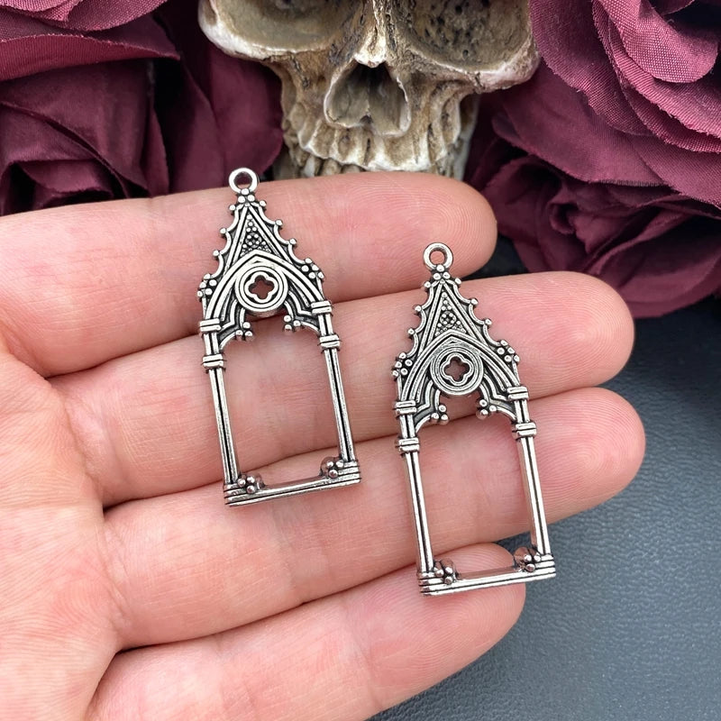 Set of 5 Gothic Vintage Castle Church Charms for Jewelry Making 47x19mm