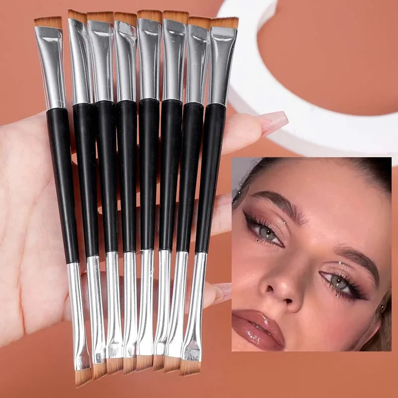 Double-Head Eyebrow & Eyeliner Makeup Brush Set - Angled Flat Head Tools