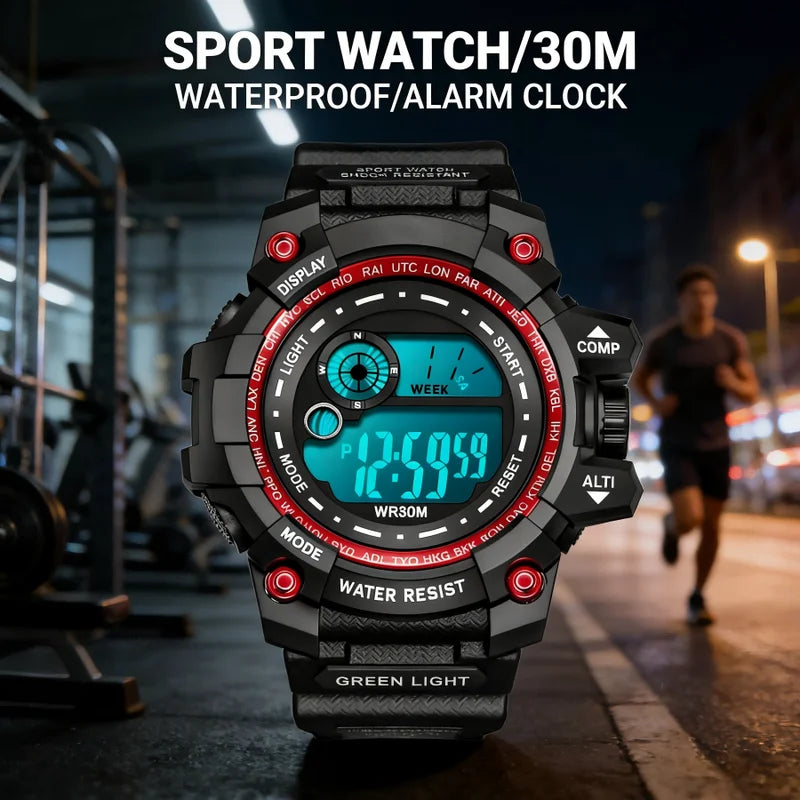 Digital Sports Watch for Men and Kids Waterproof Alarm Clock with Luminous Display