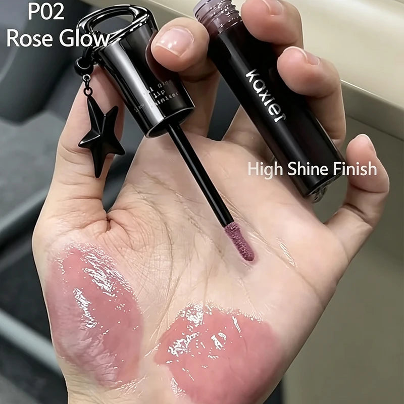 Long-Lasting Glossy Lip Glaze with Star Pendant - Hydrating, Non-Sticky Lip Gloss