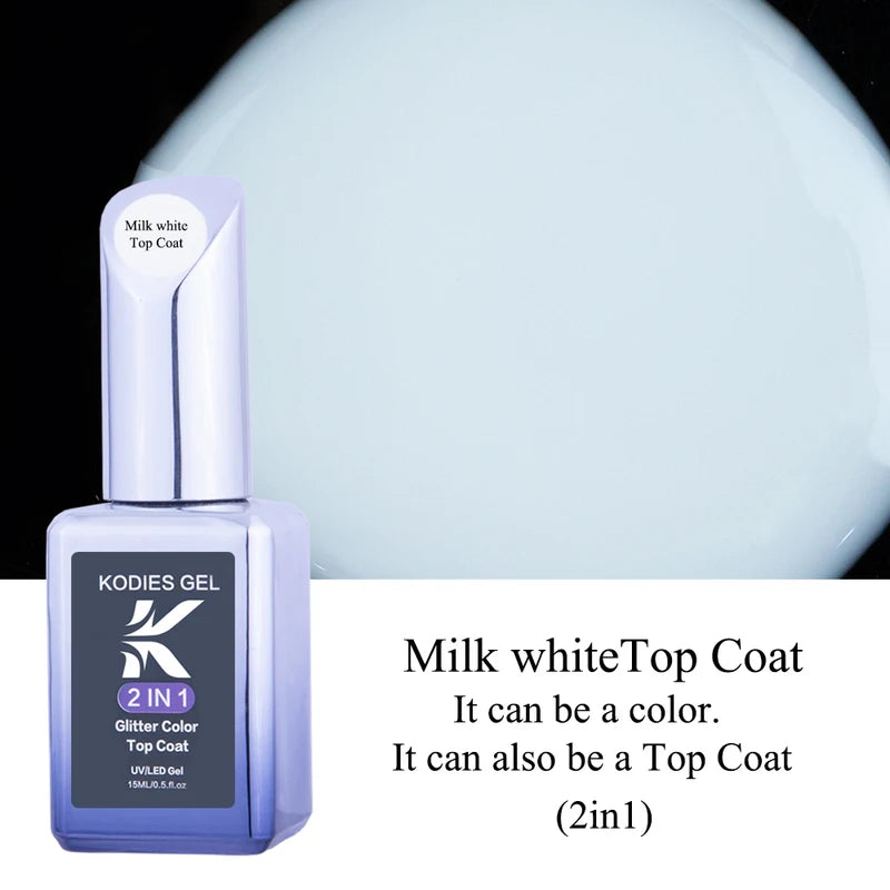 Milky White UV Gel Top Coat for Nails - Translucent Jelly Finish, No Sticky Residue, 15ml