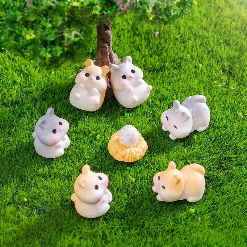 Mini Hamster Figurines Set - Resin Animal Miniatures for DIY Crafts & Decor