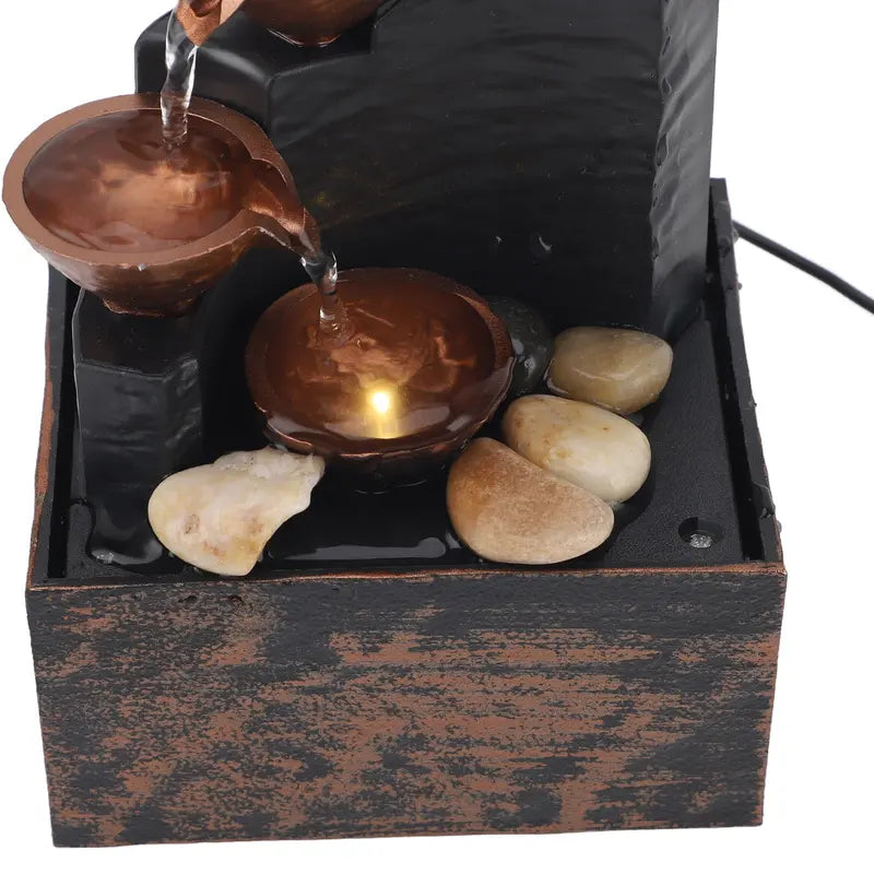 USB Water Fountain Decor with LED Lights for Office and Home