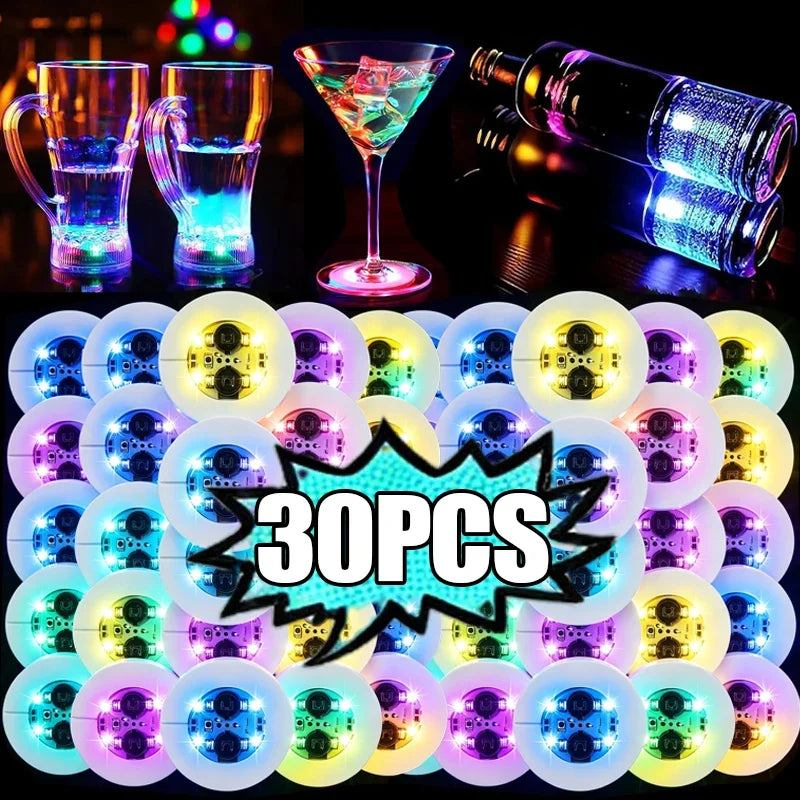 LED Luminous Coaster Sticker Set - Battery Powered Flash Cup Mats for Home Bar Party