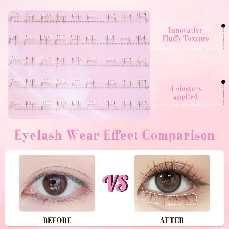 DIY Press-On No Glue Eyelash Extensions - 5 Rows Brown Natural Look 60pcs