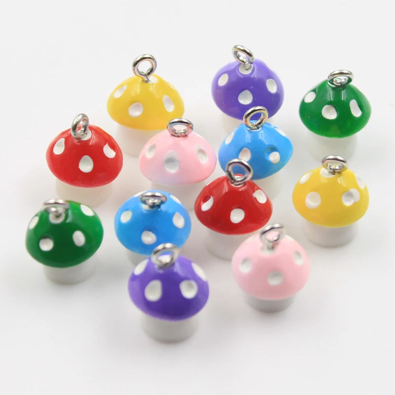 Colorful 3D Mushroom Resin Charms for Jewelry Making - 10pcs