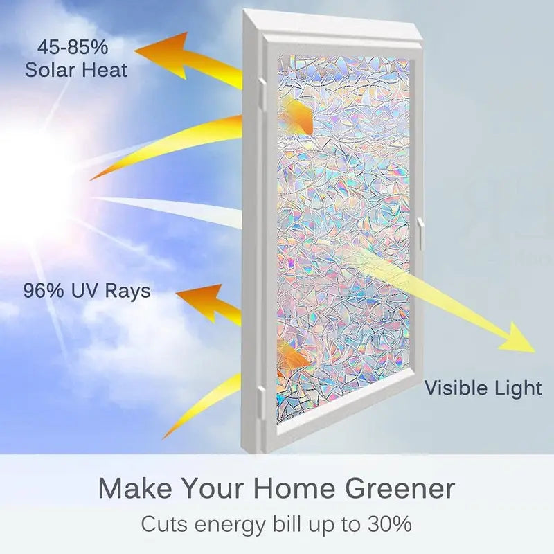Static Cling Window Privacy Film - Rainbow 3D Decals for Glass Doors & Windows