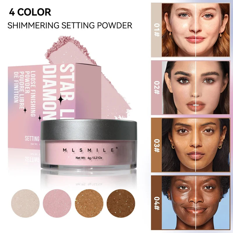 Long Lasting Oil Control Glitter Setting Powder with 4 Colors - Natural Matte Finish