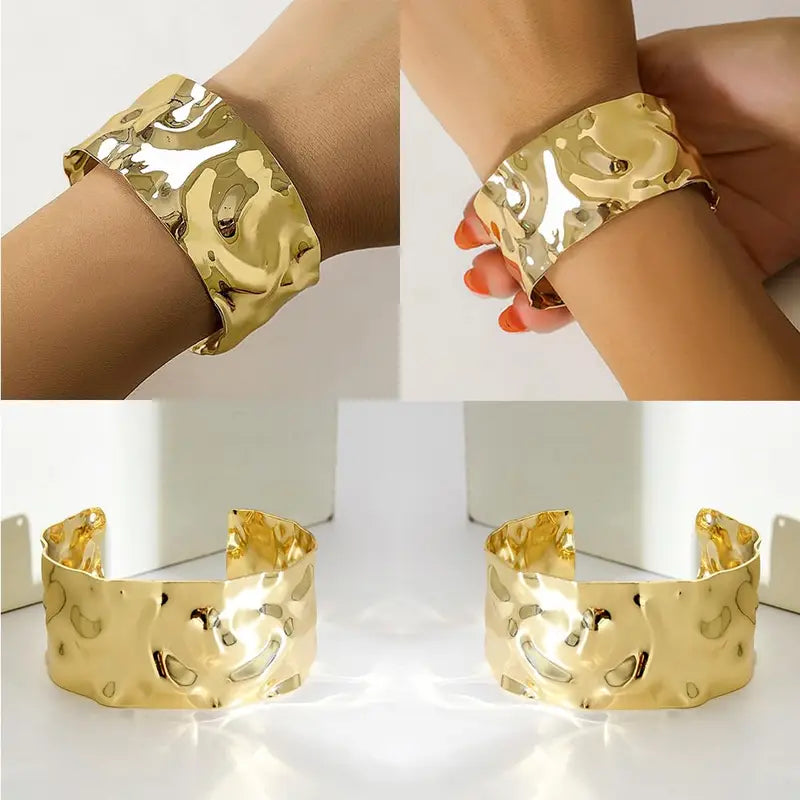 Gold Chunky Cuff Bracelets Set for Women Irregular Minimalist Statement Jewelry
