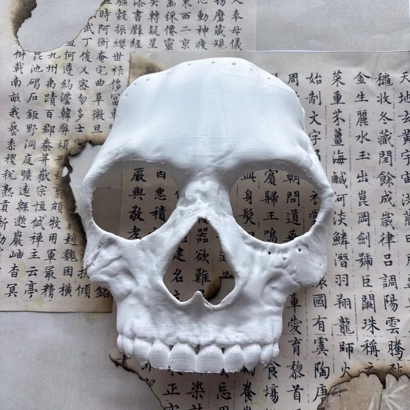 Paintable 3D Printed White Skull Mask Halloween Cosplay Prop