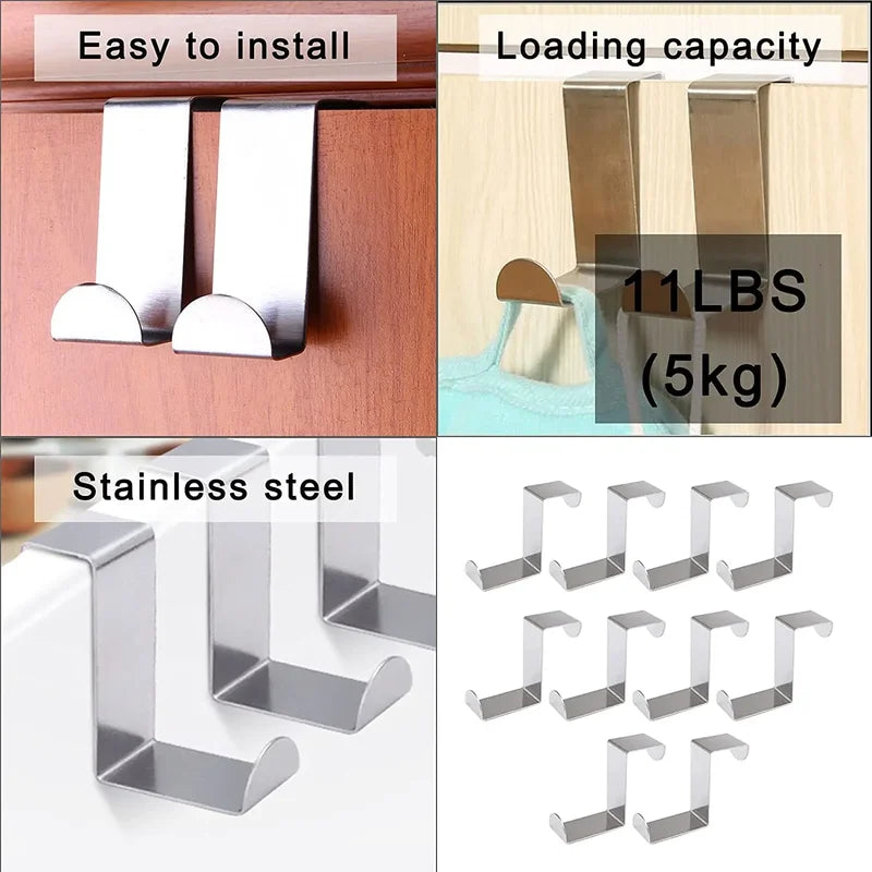 Stainless Steel Over-the-Door Drawer Hooks 2-20Pcs Kitchen & Office Organizer