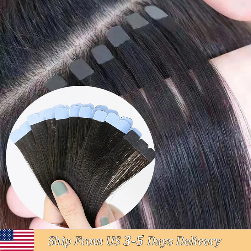 Mini Tape-in Hair Extensions 3x0.8cm Natural Human Hair, Invisible Adhesive, 10pcs Set