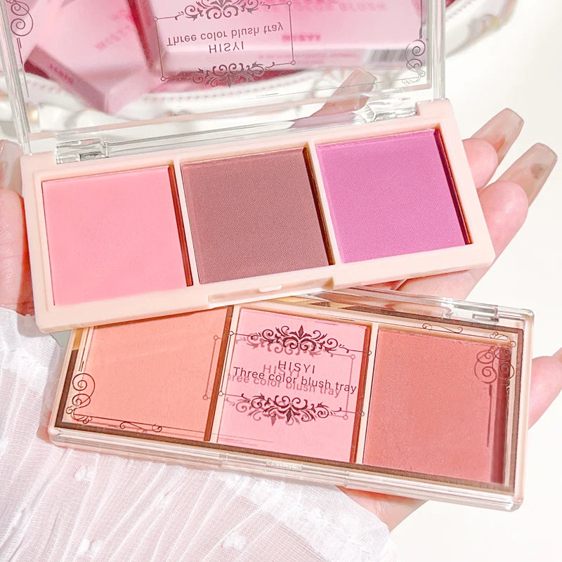 Three-Color Blush Powder for Natural Matte Finish - Multiple Shades