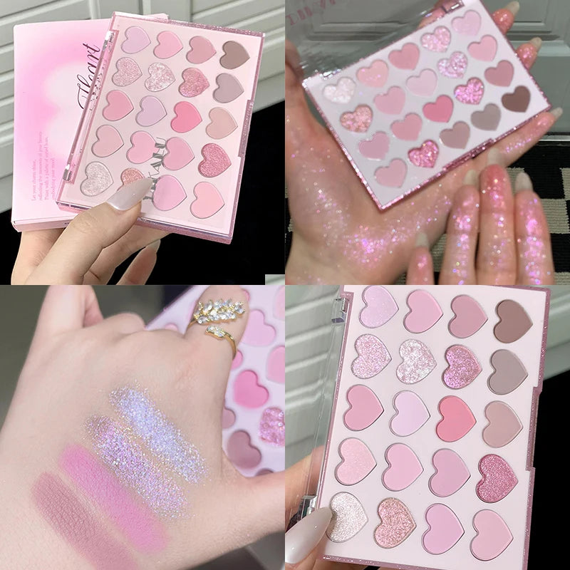 Heart-Shaped 20-Color Eyeshadow Palette - Matte & Shimmer Colors for Creative Makeup