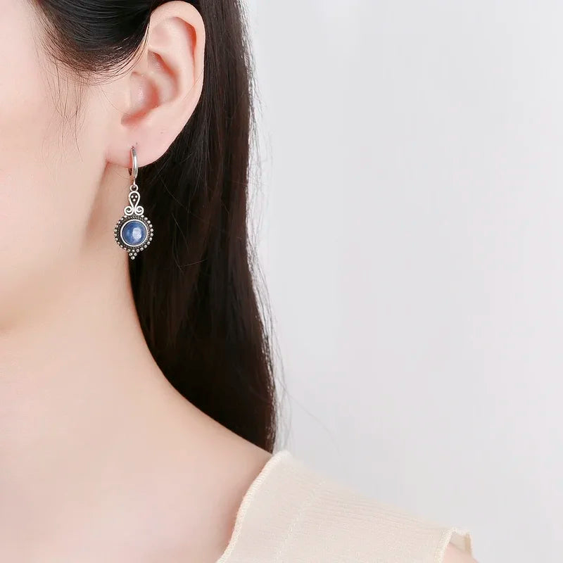 Elegant Natural Kyanite Silver Drop Earrings for Women Vintage Jewelry Wedding Gift