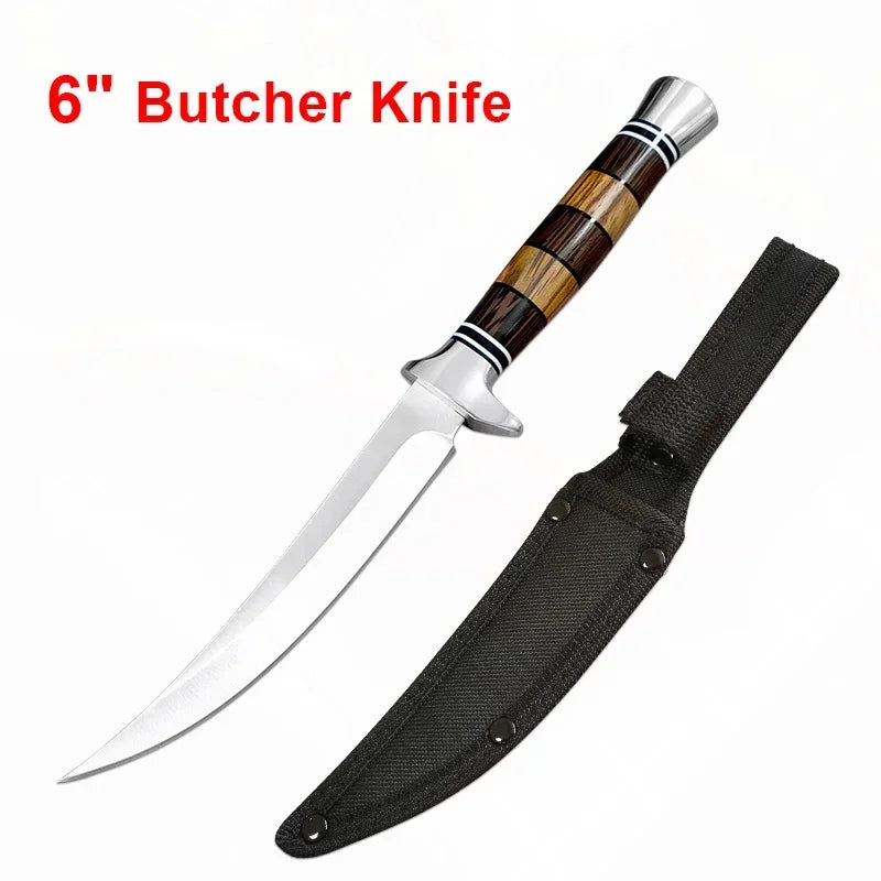 Stainless Steel Sashimi Knife Cleaver with Wooden Handle - Meat Fish Filleting & Butcher Kitchen Knife