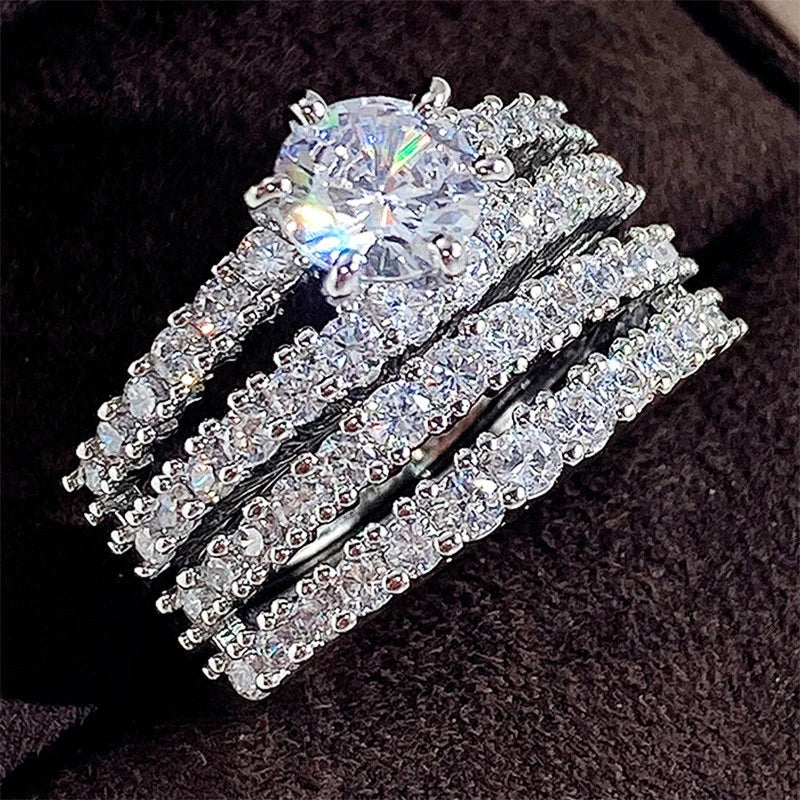 Luxury CZ Stone Engagement & Wedding Ring Set for Women - 2 Pieces