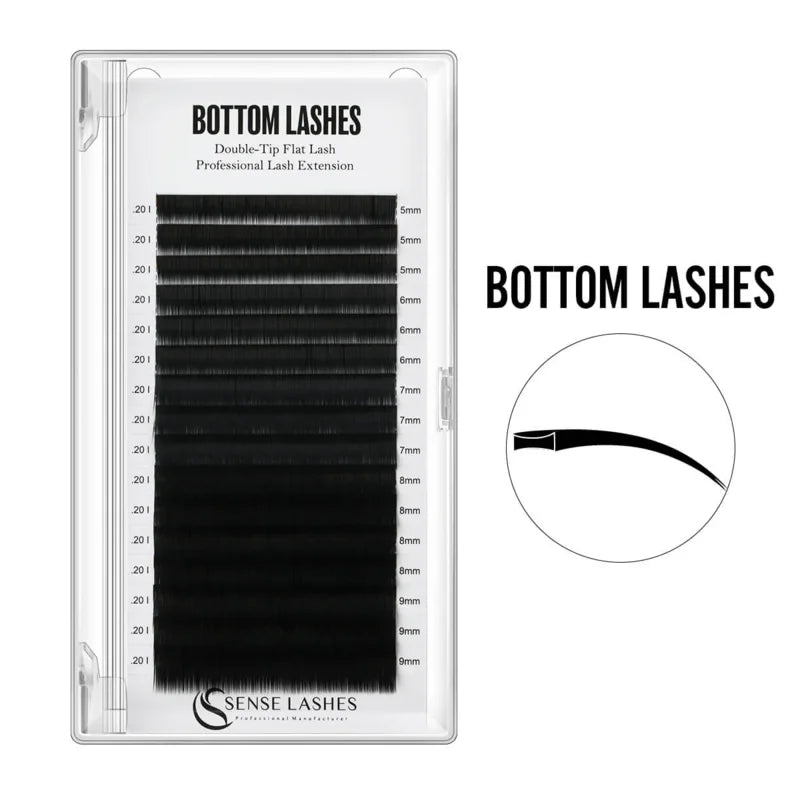 Double-Tip Flat Lower Eyelash Extensions - Faux Mink Individual Lashes