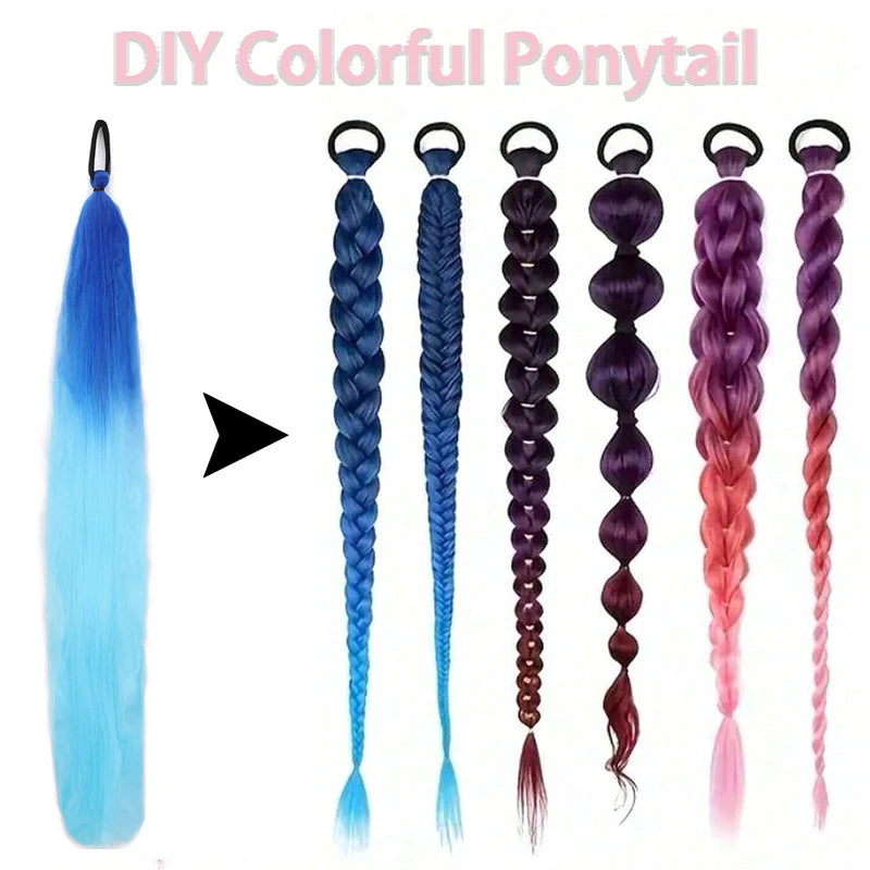 Colorful Ponytail Extension 2Pcs Long Straight Hairpiece for DIY Hairstyles