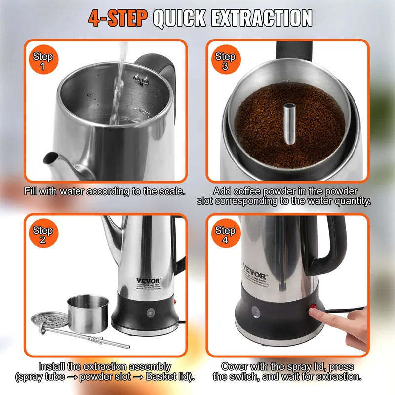 Electric Percolator Coffee Maker 12 Cups Stainless Steel with Keep Warm Function