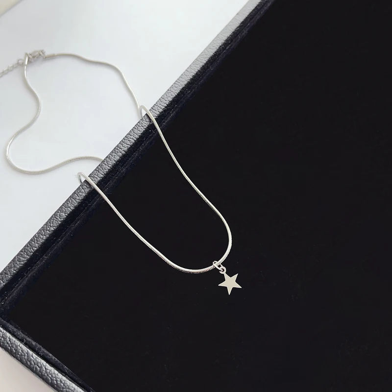 Summer Stainless Steel Snake Bone Chain Necklace with Star Pendant Women’s Jewelry