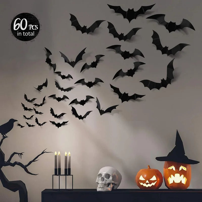 Halloween 3D Bat Wall Decor Stickers - Waterproof Spooky Bats for Home & Party
