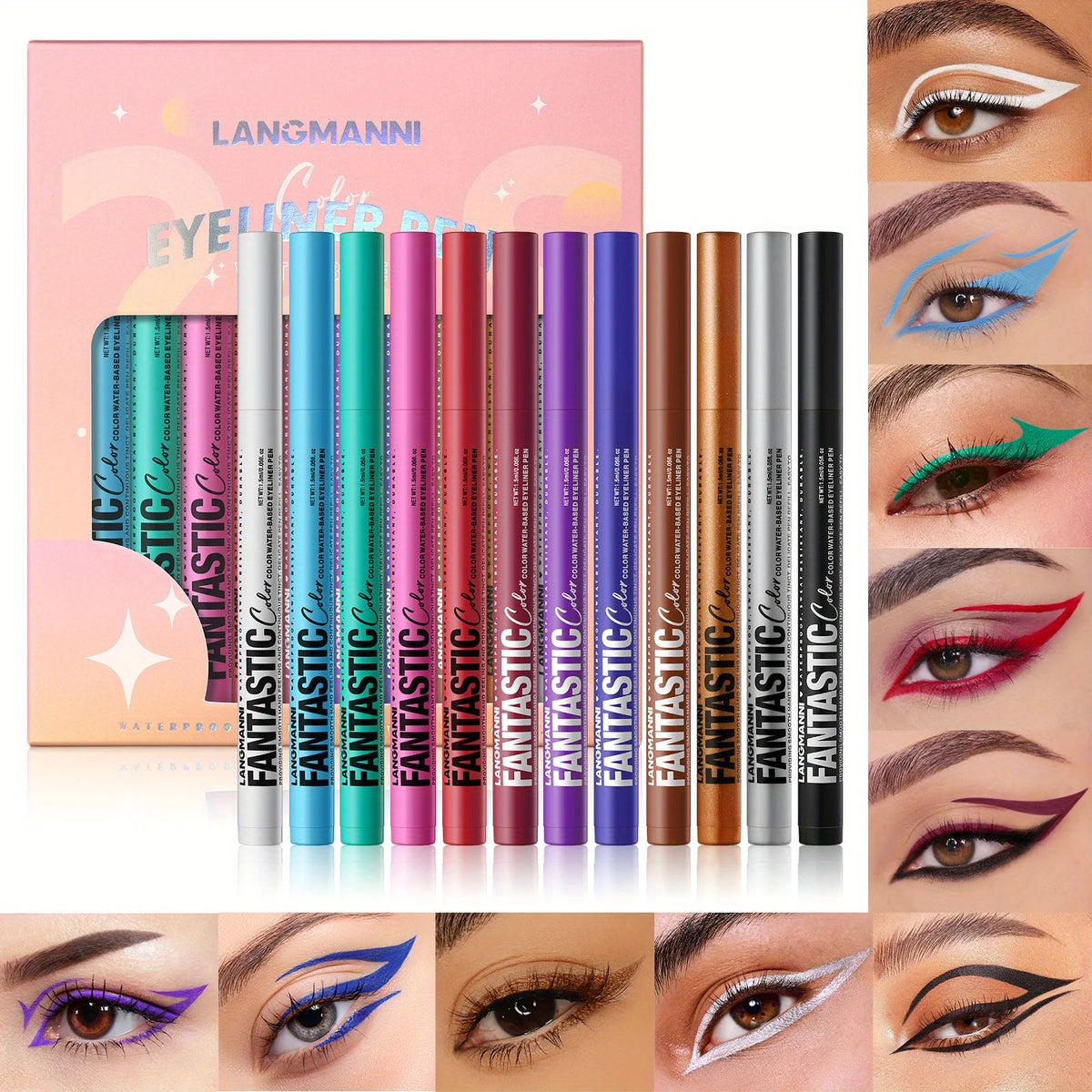 12-Color Waterproof Eyeliner Set - Long-Lasting Quick-Dry Oil-Proof Non-Smudge Makeup