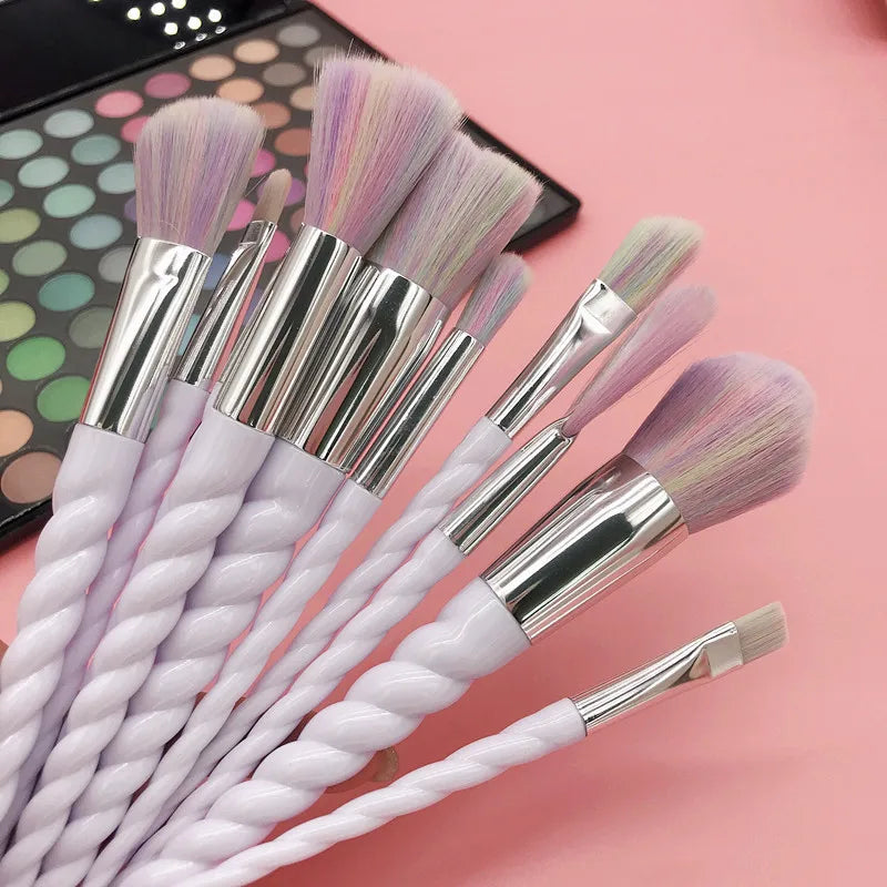 10-Piece Makeup Brush Set with Soft Synthetic Hair and Wooden Handles