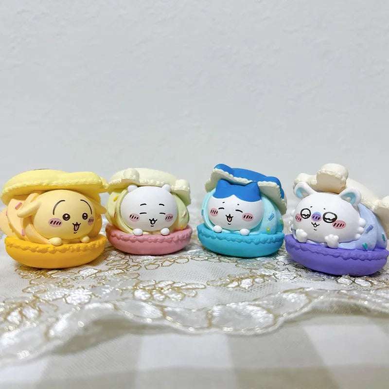Cute Macaron Dessert Gacha Figure Set - Usagi Hachiware Momonga Toy Collection, Desktop Ornament & Cake Topper