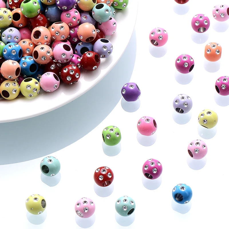 50pcs Acrylic Shiny Beads for Jewelry Making - 7x8mm Big Hole Spacer Beads