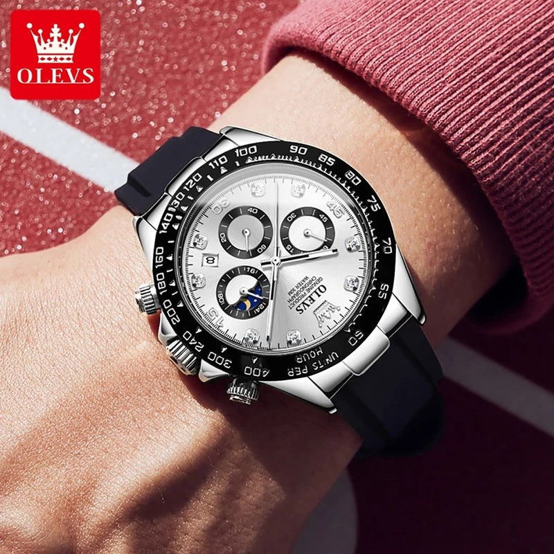 Quartz Watch with Silicone Strap Chronograph Luminous Waterproof 2875