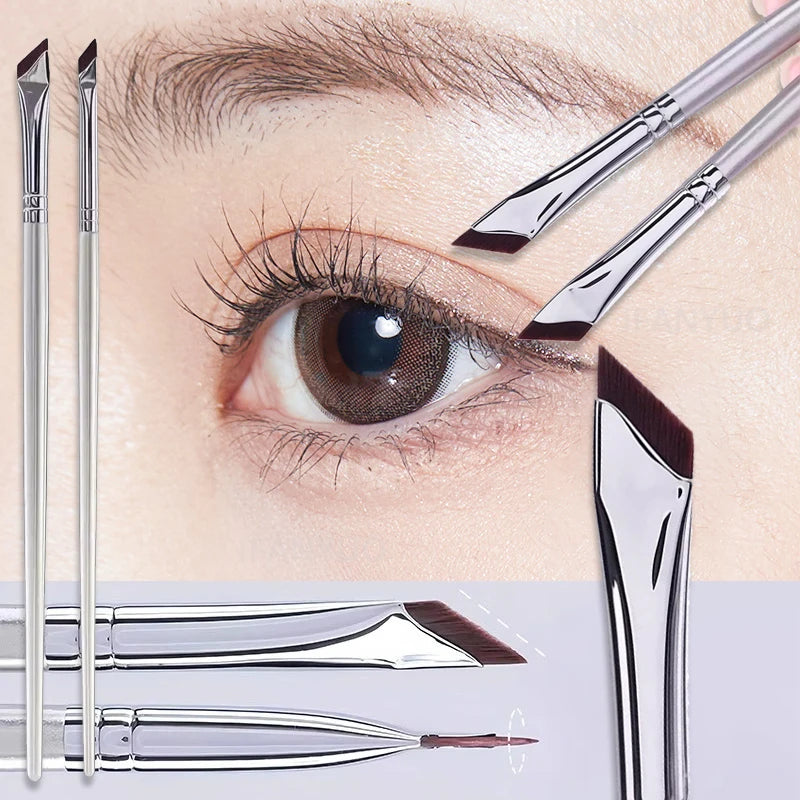 Professional Angled Eyeliner & Eyebrow Makeup Brush Set - Fine Detail Brushes
