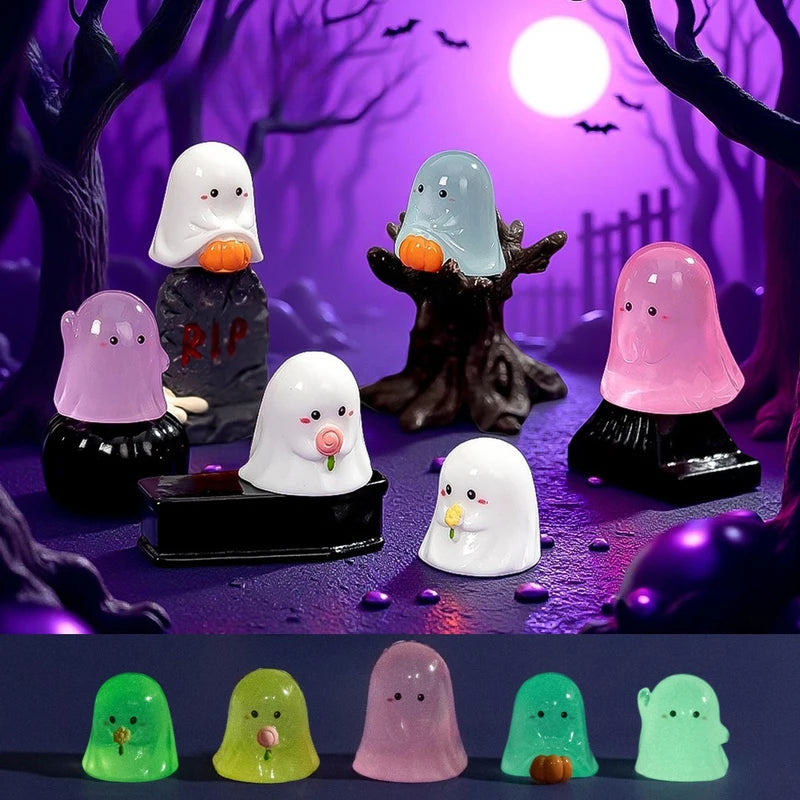 Halloween Luminous Mini Ghost Figurines Set - Glow in the Dark Festival Decor