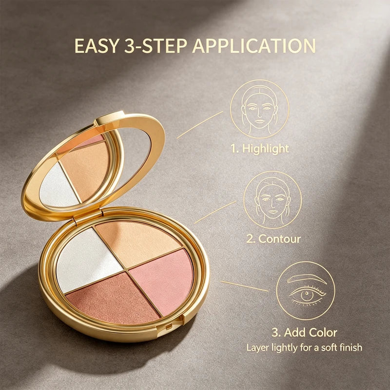 2-in-1 Highlighting Eye & Cheek Palette - Soft Shimmery Tones, Blendable Makeup Kit