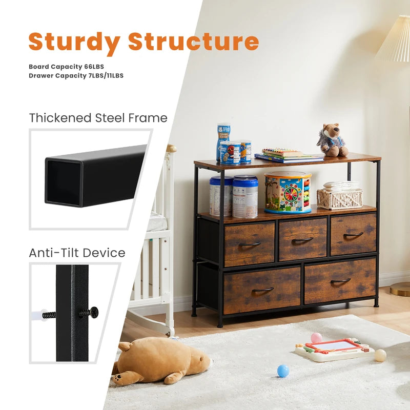 Multifunctional Shoe Cabinet with 5 Fabric Drawers and Space-Saving Design