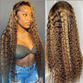 Curvique Human Hair Wigs for Women - Blonde Highlight, Deep Wave, 13x4 & 13x6 Lace Front